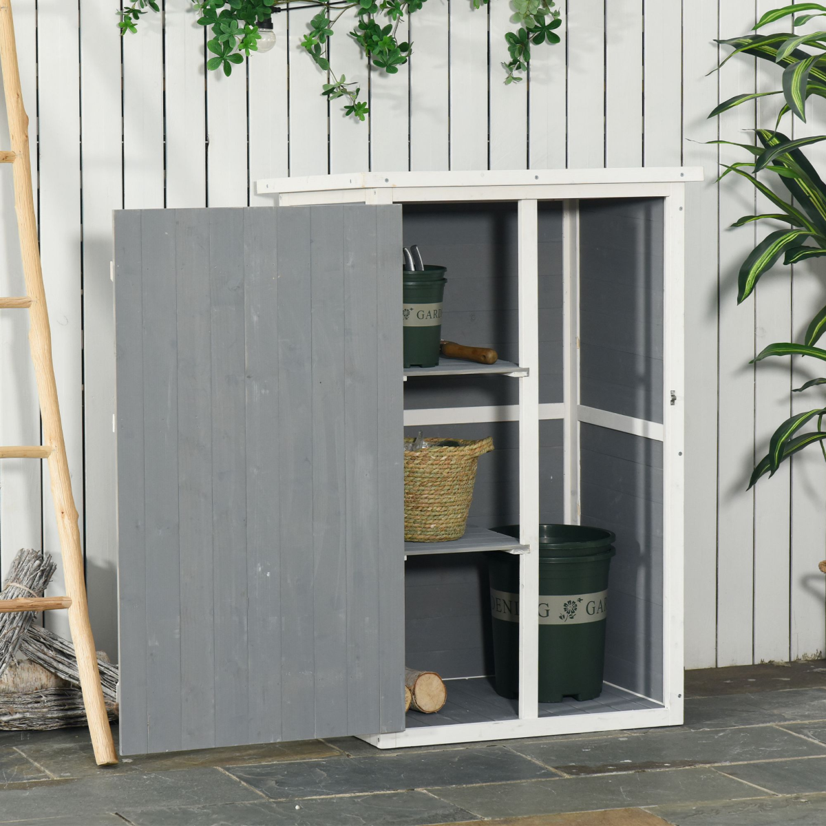 Wooden Garden Storage Shed Fir Wood Tool Cabinet