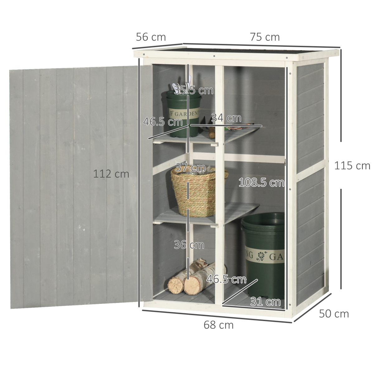 Wooden Garden Storage Shed Fir Wood Tool Cabinet