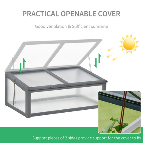 Square Wooden Greenhouse with Openable & Tilted Top Cover, PC Board