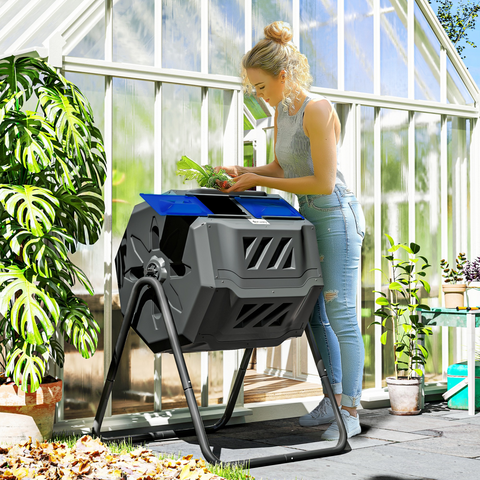 Tumbling Compost Bin Dual Chamber 360 Rotating Composter 160L