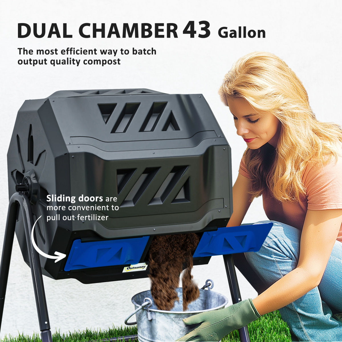 Tumbling Compost Bin Dual Chamber 360 Rotating Composter 160L