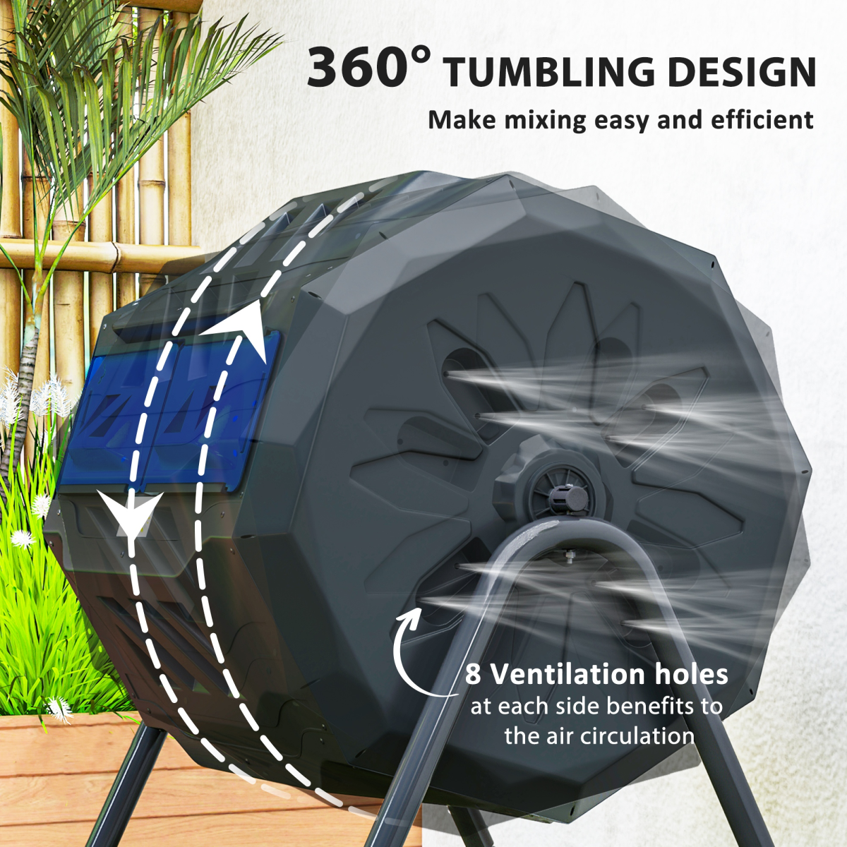 Tumbling Compost Bin Dual Chamber 360 Rotating Composter 160L