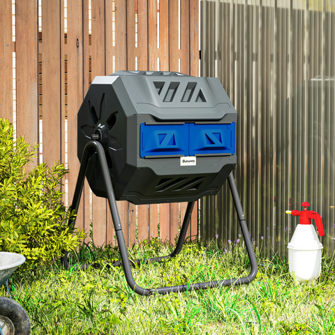 Tumbling Compost Bin Dual Chamber 360 Rotating Composter 160L