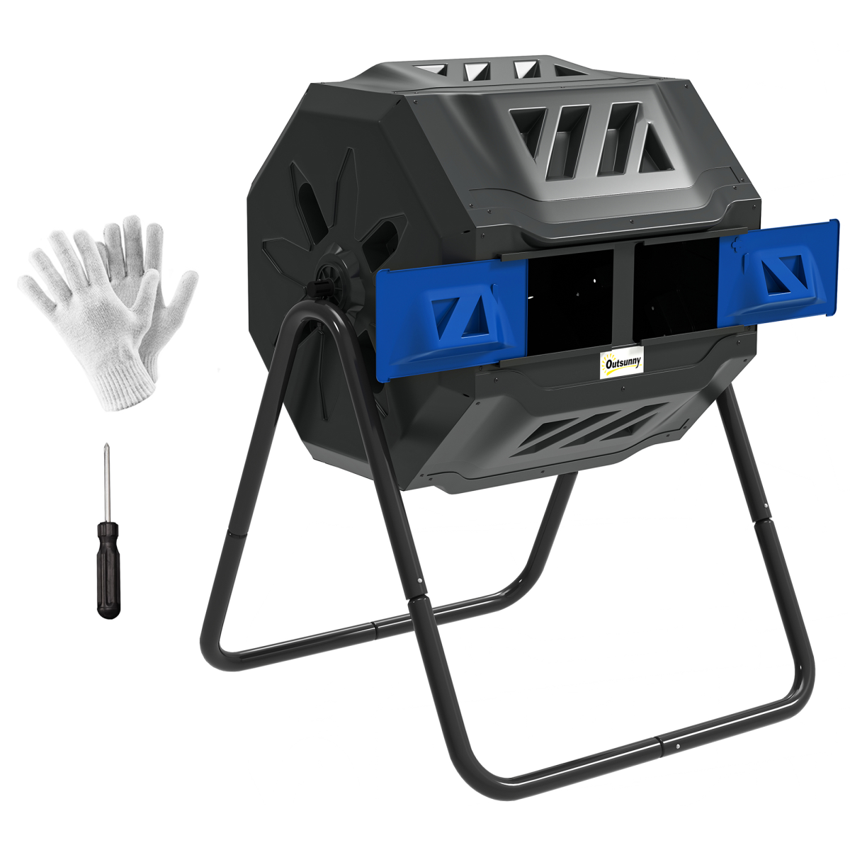 Tumbling Compost Bin Dual Chamber 360 Rotating Composter 160L