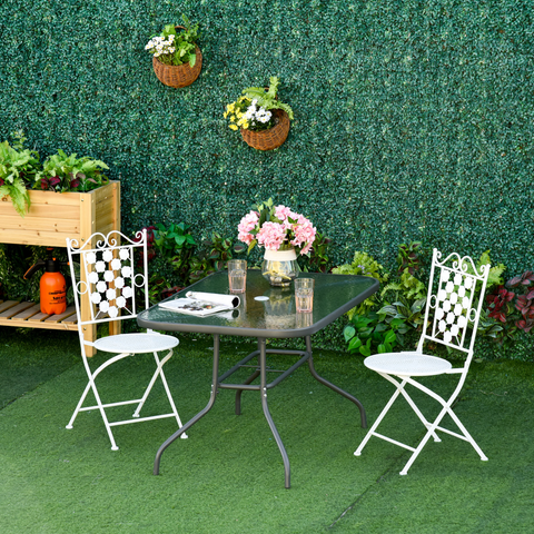Aquatex Glass Garden Table Curved Metal Frame w/ Parasol Hole 4 Legs