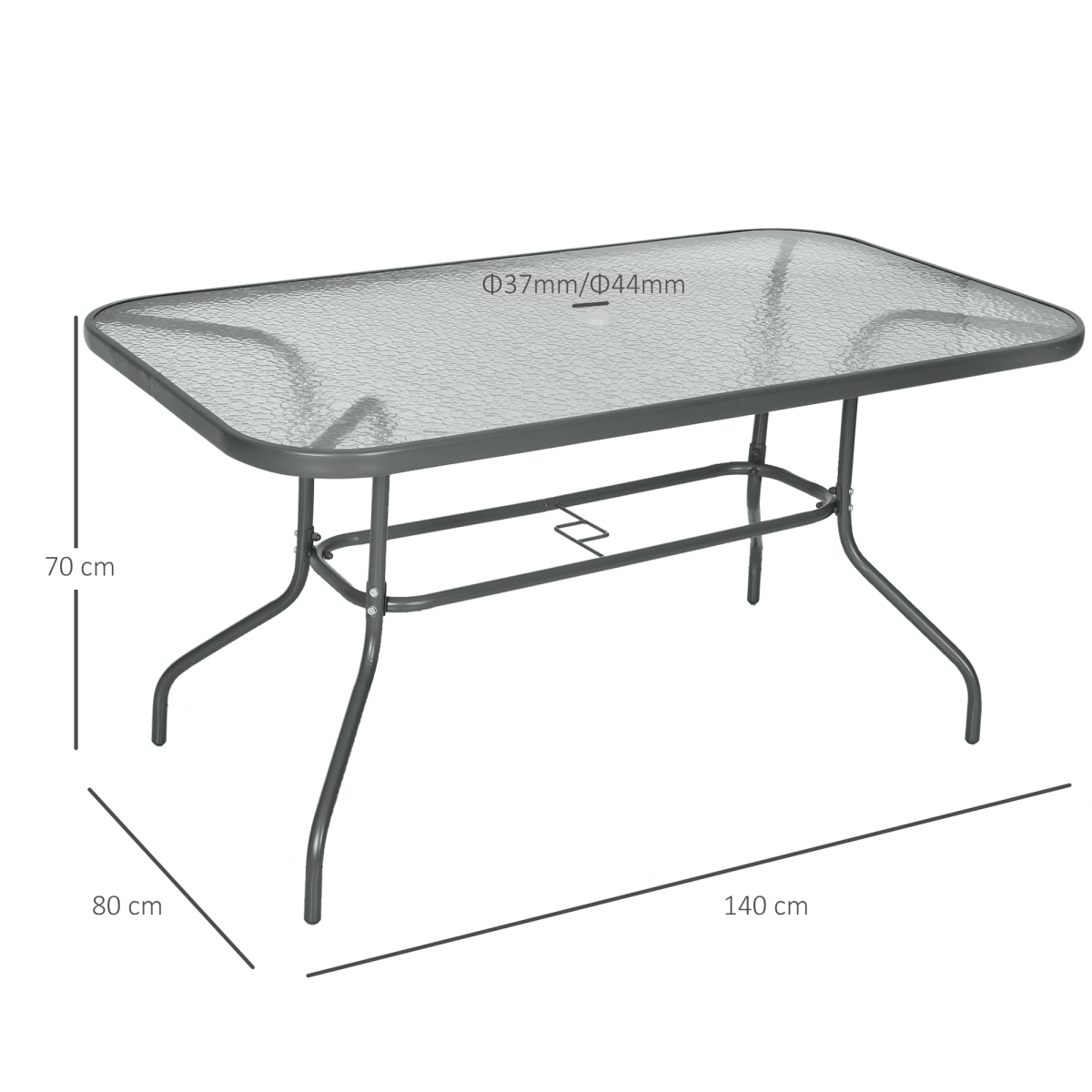 Aquatex Glass Garden Table Curved Metal Frame w/ Parasol Hole 4 Legs