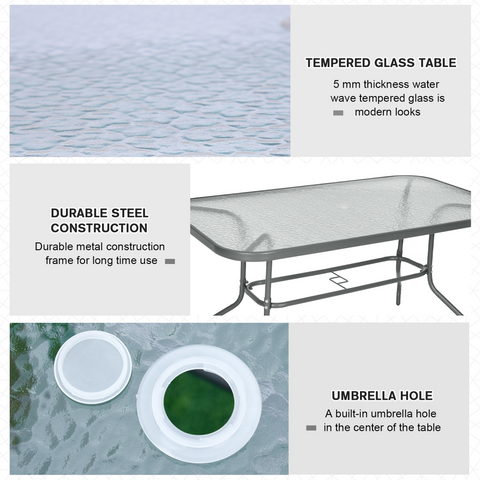 Aquatex Glass Garden Table Curved Metal Frame w/ Parasol Hole 4 Legs