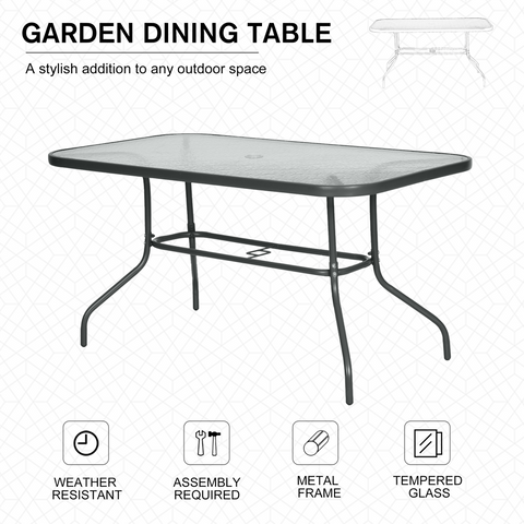 Aquatex Glass Garden Table Curved Metal Frame w/ Parasol Hole 4 Legs
