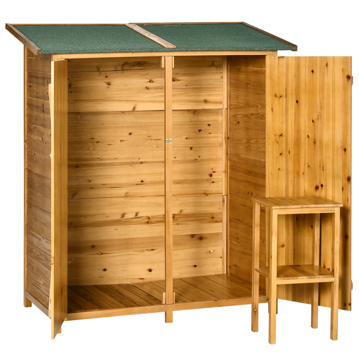 Garden Wood Storage Shed Storage Table, Asphalt Roof Storage Tool Organizer