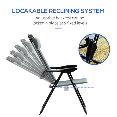 2 Portable Folding Recliner Outdoor Patio Chaise Lounge Chair with Backrest
