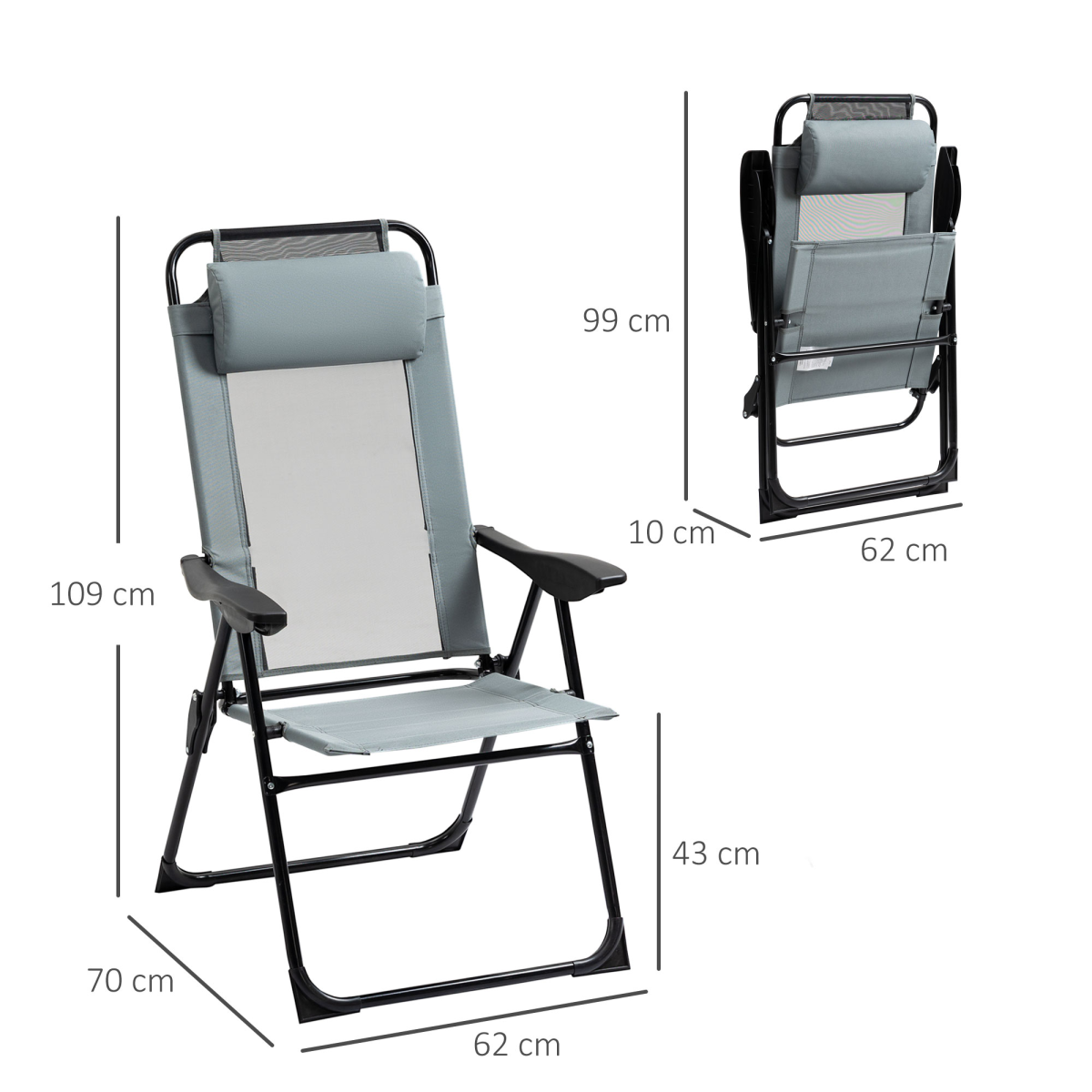 2 Portable Folding Recliner Outdoor Patio Chaise Lounge Chair with Backrest