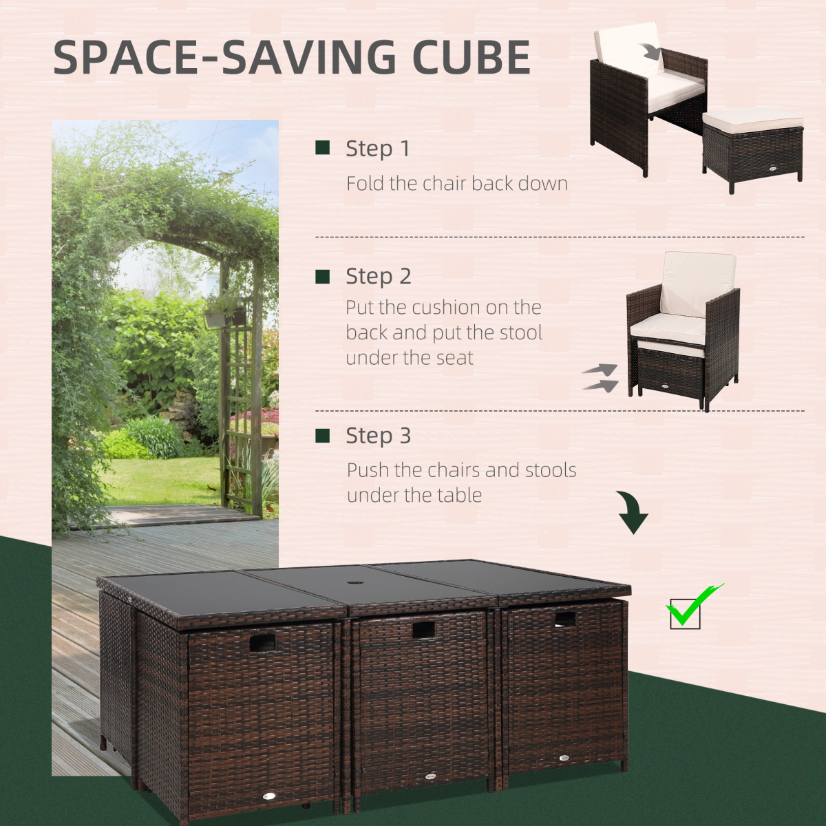 11pc Rattan Garden Dining Set 10 Cube Sofa 6 Chairs 4 Footrests & 1 Table