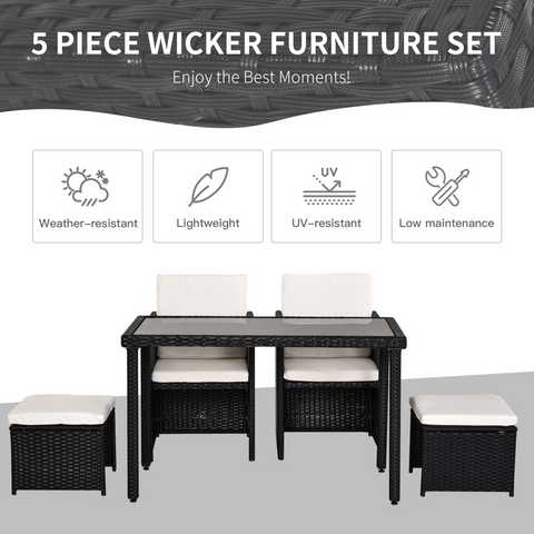 5 PCs Rattan Garden Furniture Wicker Weave Sofa Set Dining Table Chair Footrest