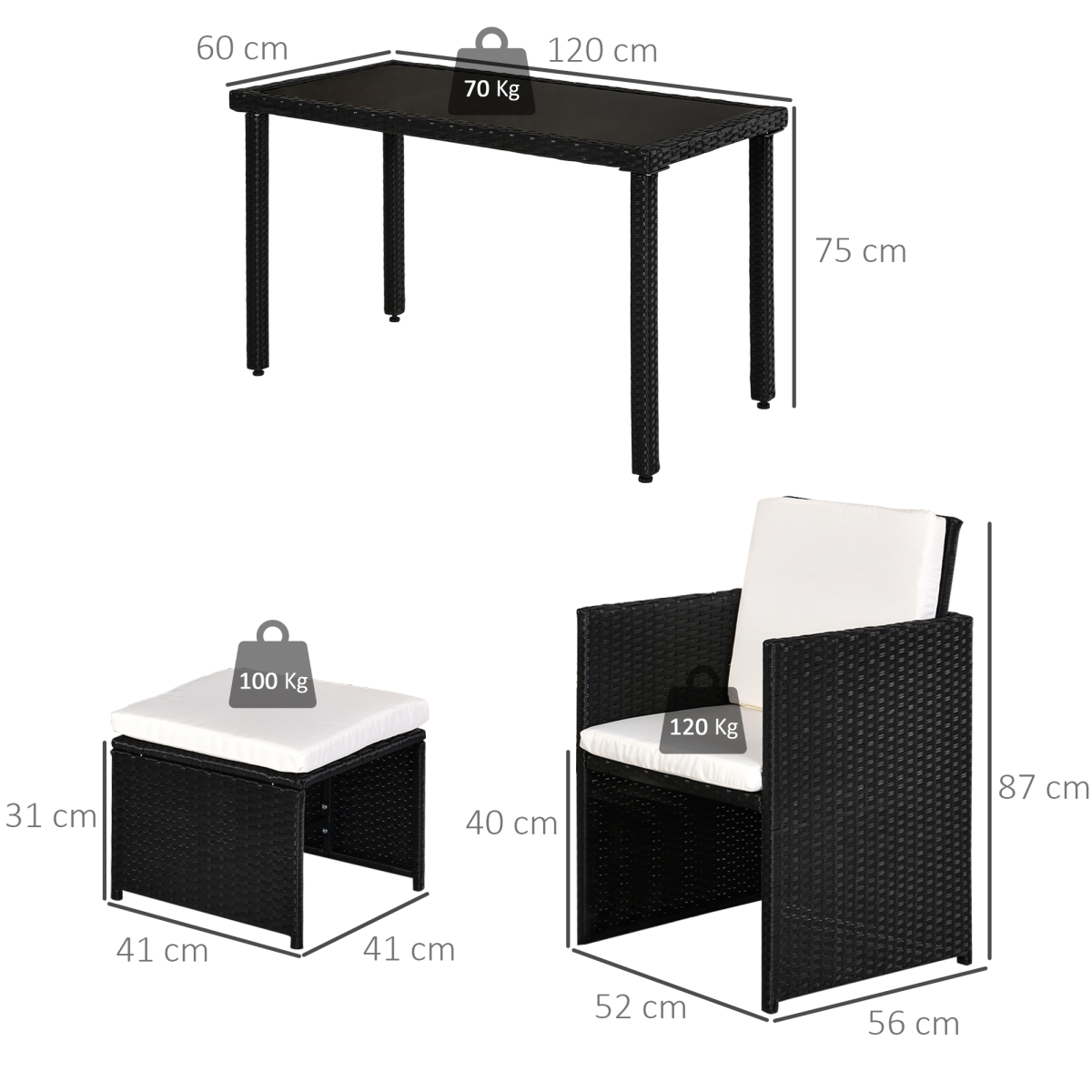 5 PCs Rattan Garden Furniture Wicker Weave Sofa Set Dining Table Chair Footrest