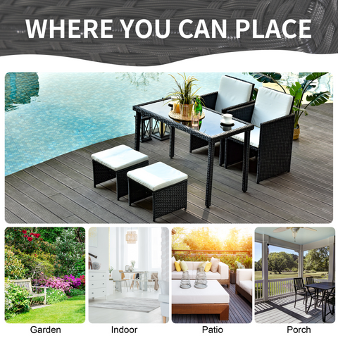 5 PCs Rattan Garden Furniture Wicker Weave Sofa Set Dining Table Chair Footrest