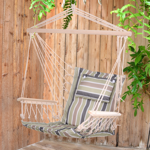 100x106cm Hanging Hammock Chair Thick Rope Frame Pillow Wooden Arms