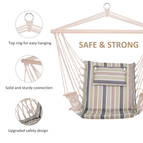 100x106cm Hanging Hammock Chair Thick Rope Frame Pillow Wooden Arms