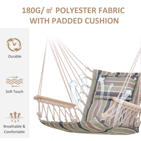 100x106cm Hanging Hammock Chair Thick Rope Frame Pillow Wooden Arms