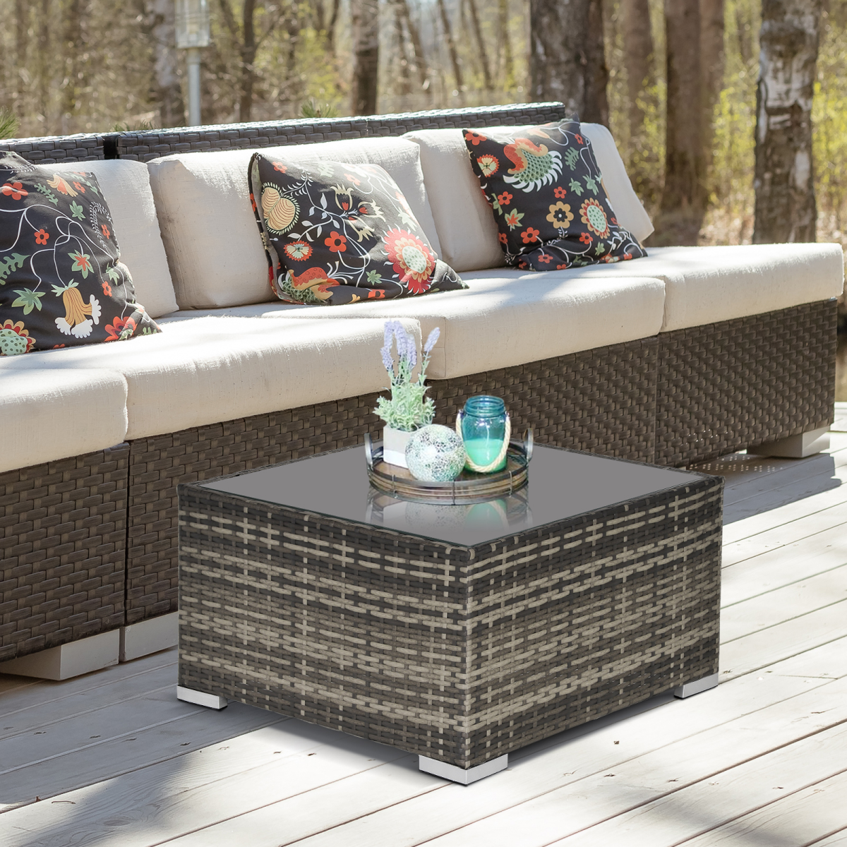 Rattan Wicker Patio Coffee Table Ready to Use Outdoor Furniture