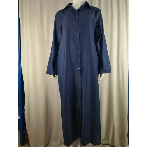 Women's Casual Denim Long Sleeved Dress with Lapel Buttons, Elegant and Loose Fitting Women's Fashionable Denim Long Dress