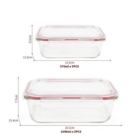 Vinsani Glass Food Storage 10-Pack Containers Rectangle Food Meal Prep Lunch Boxes with Lids Airtight Heat Resistant Leakproof Lid BPA-Free Dishwasher Microwave Oven Freezer Safe