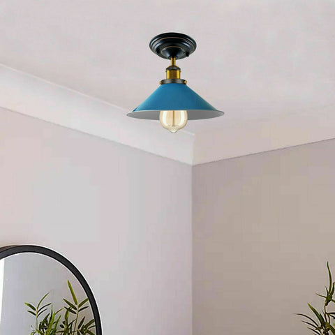 Vintage Industrial Metal Cone Shade Flush Mount Ceiling Light Indoor Fittings