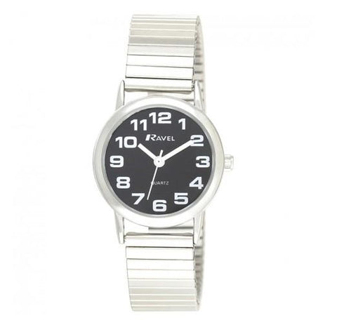 Ravel Ladies Chrome Black Dial Watch R0208.03.2S