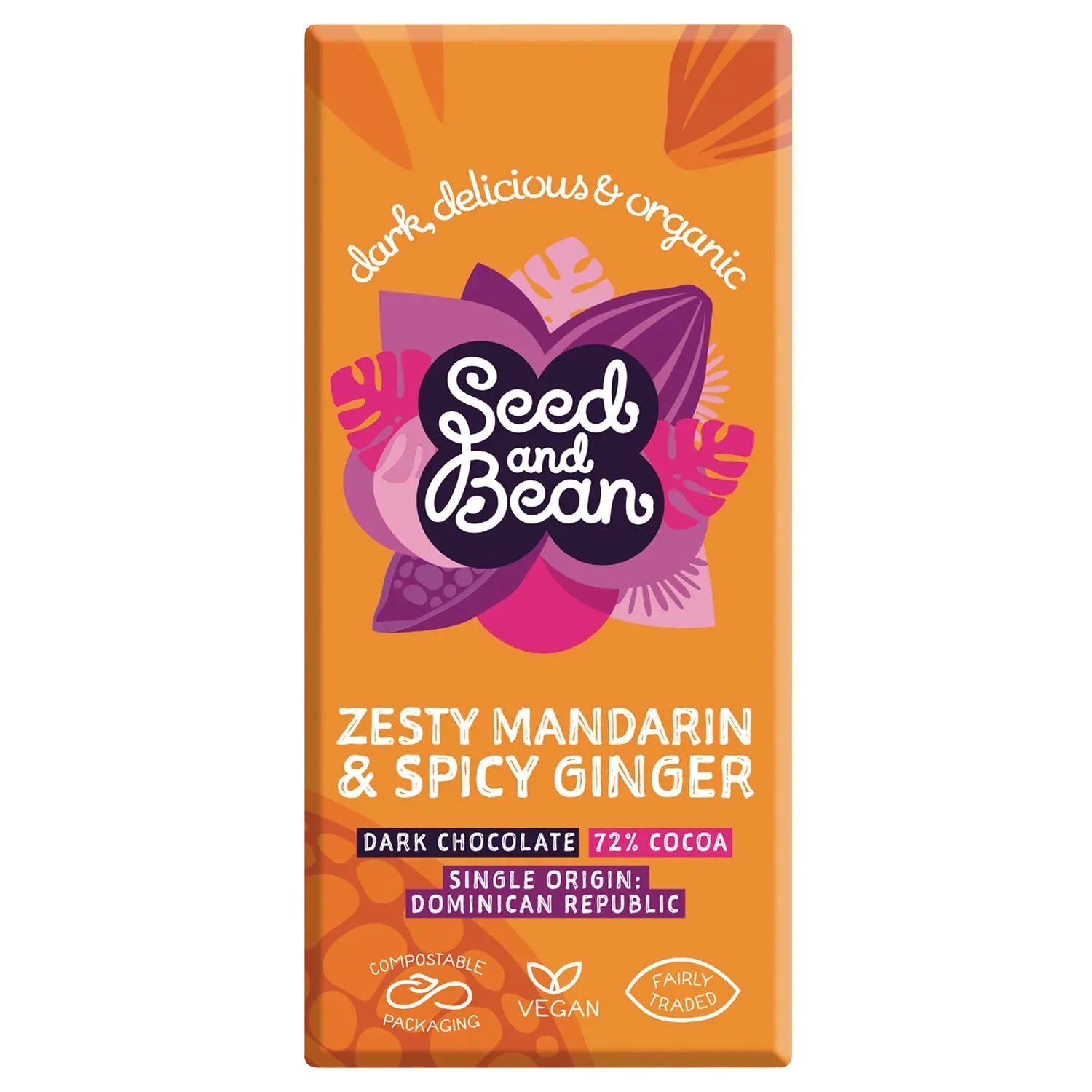 Organic & Fair Trade 72% extra dark chocolate bar with mandarin & ginger