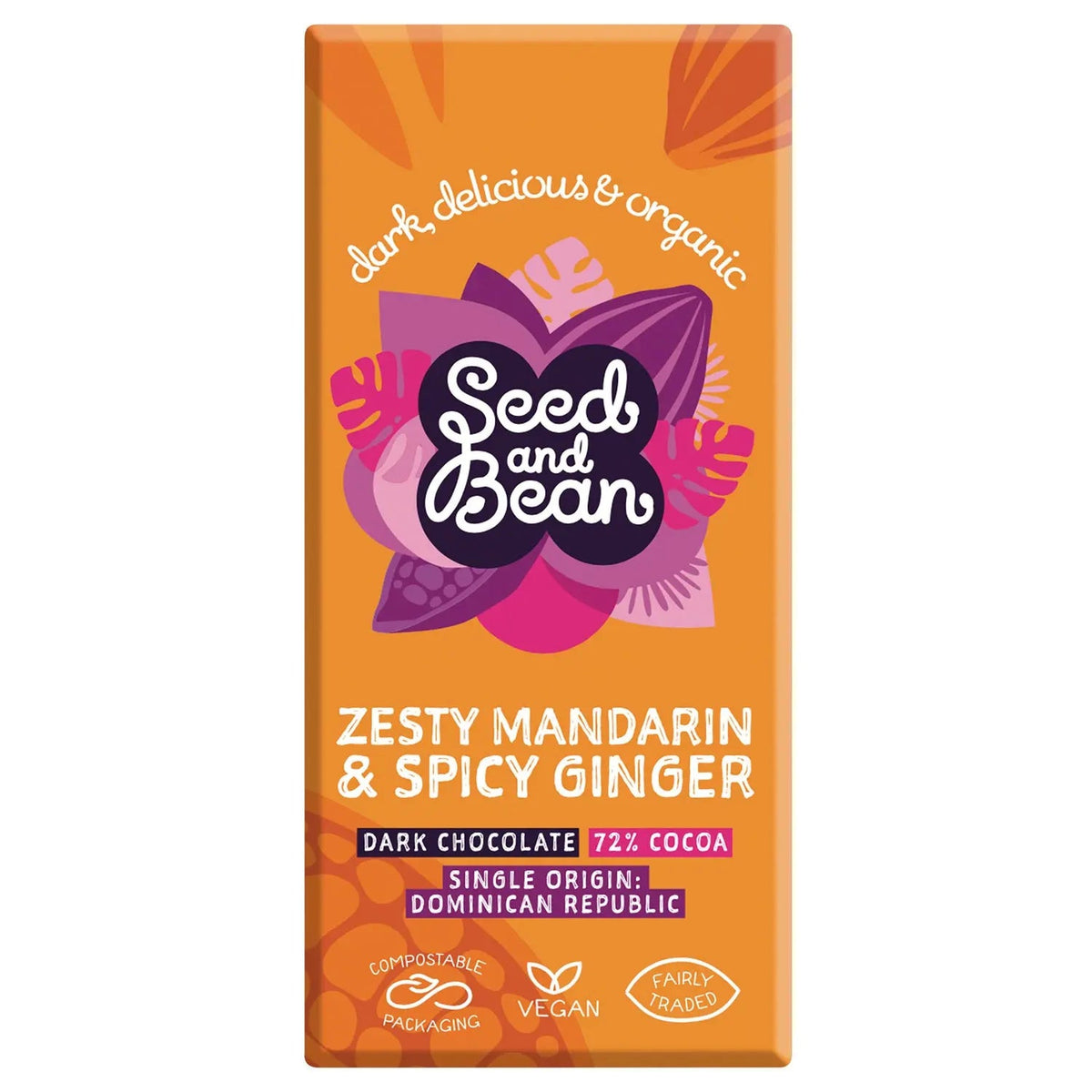 Organic & Fair Trade 72% extra dark chocolate bar with mandarin & ginger