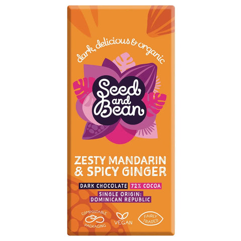 Organic & Fair Trade 72% extra dark chocolate bar with mandarin & ginger