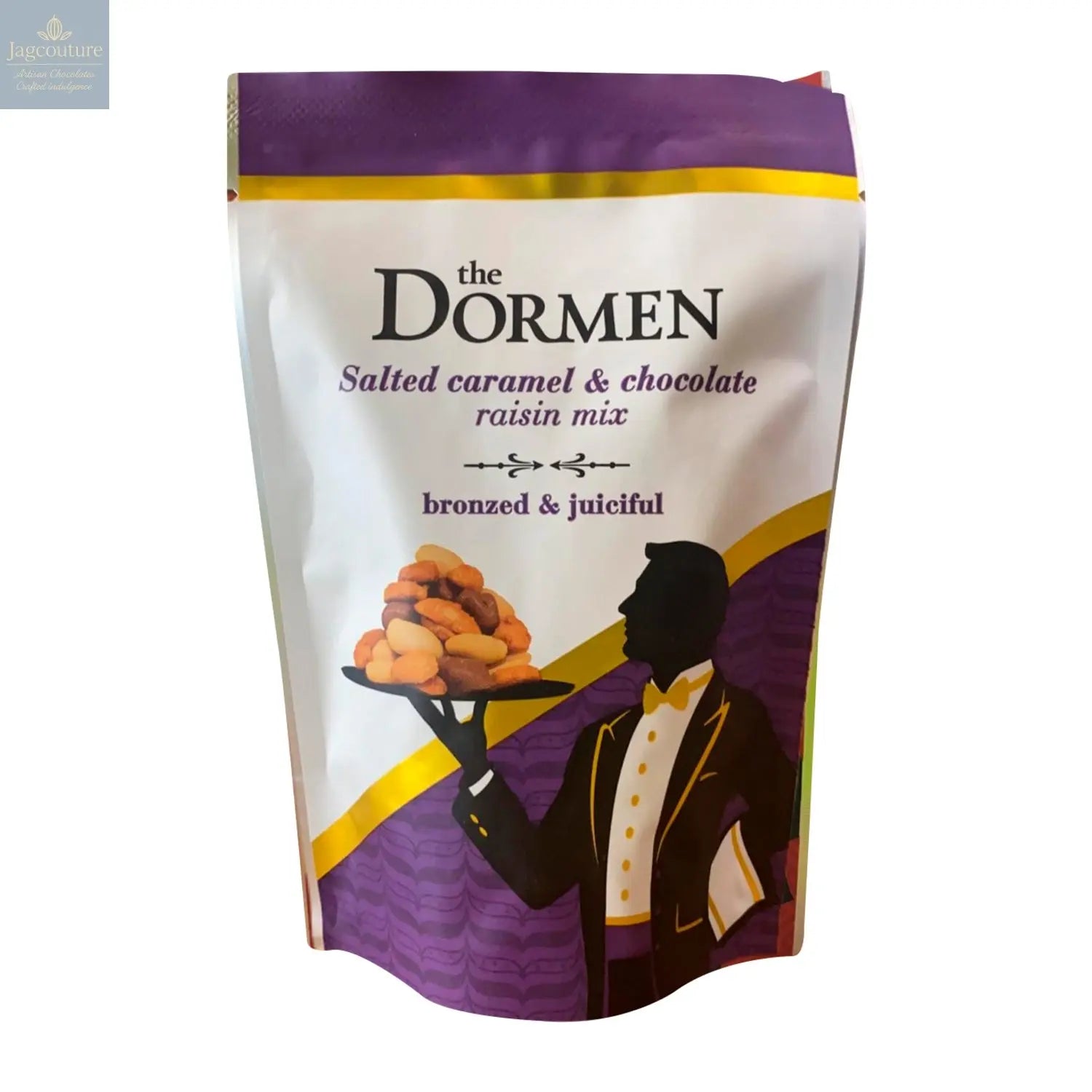 Salted caramel and chocolate raisin mix in pouch Jag Couture Chocolates