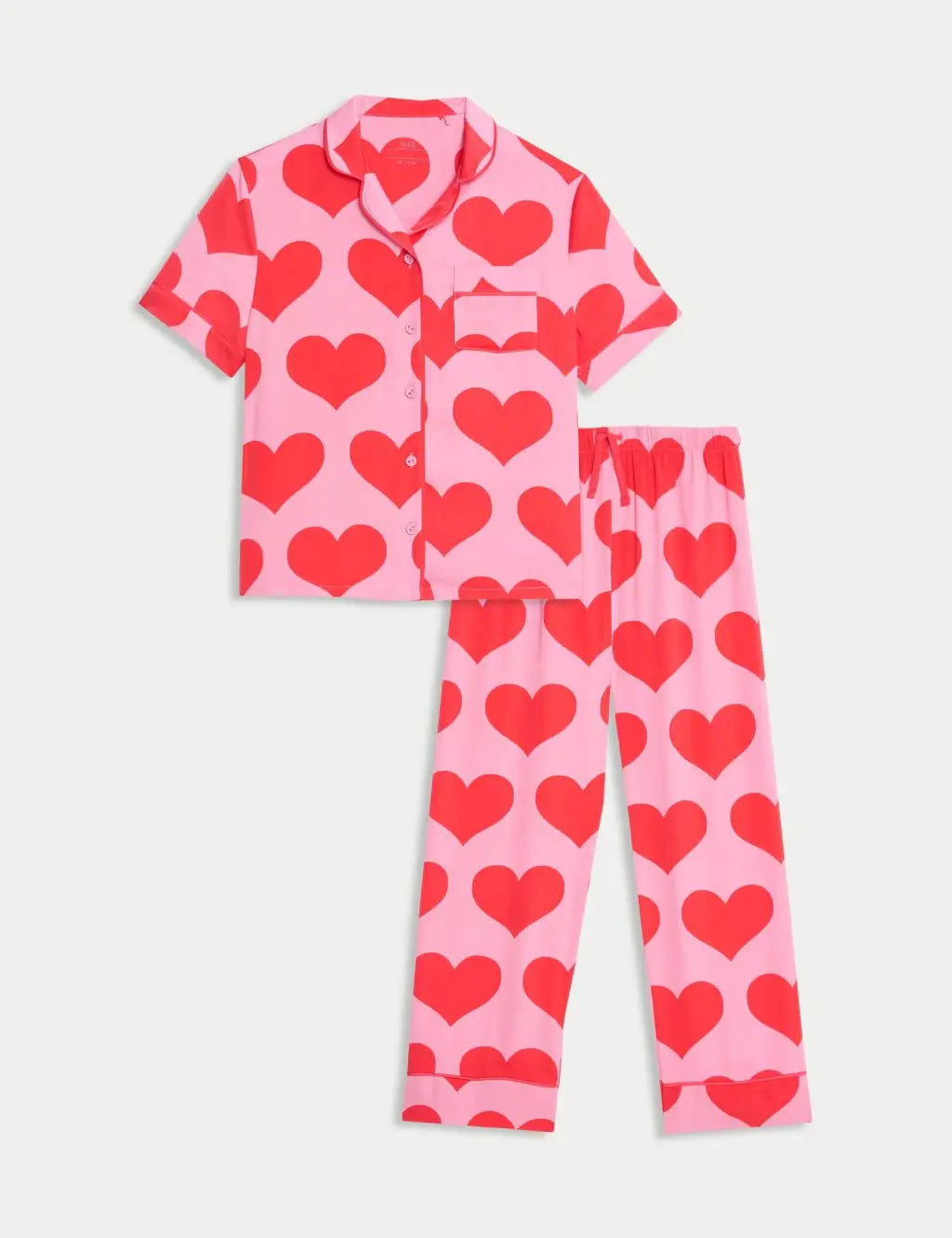 M&S Satin Heart Print Pyjamas (3-16 Yrs)