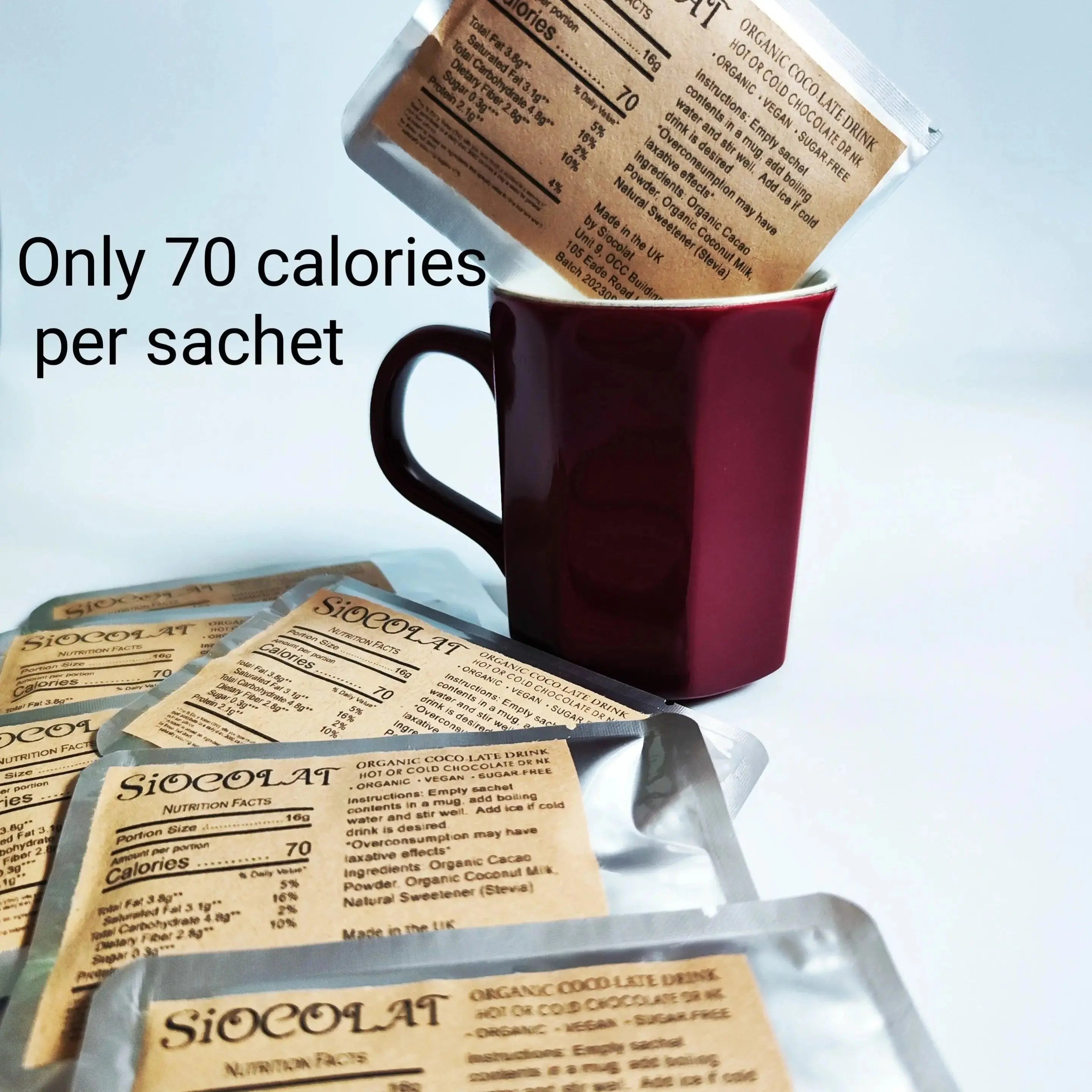 Siocolat Organic Vegan Sugar Free Low Calorie Chocolate Drink Hot or Cold