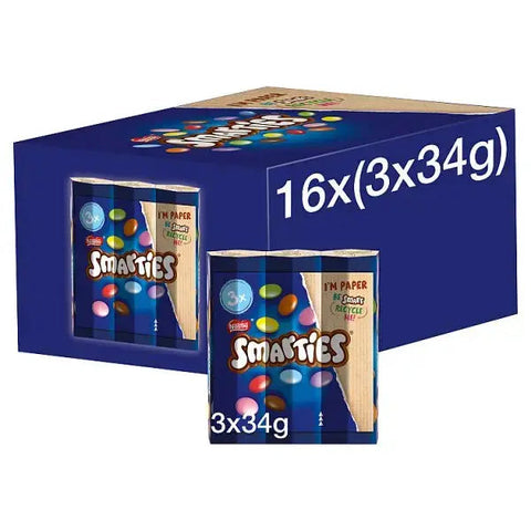 Smarties Milk Chocolate Tube 3 Pack Multipack 102g (Case of 16)