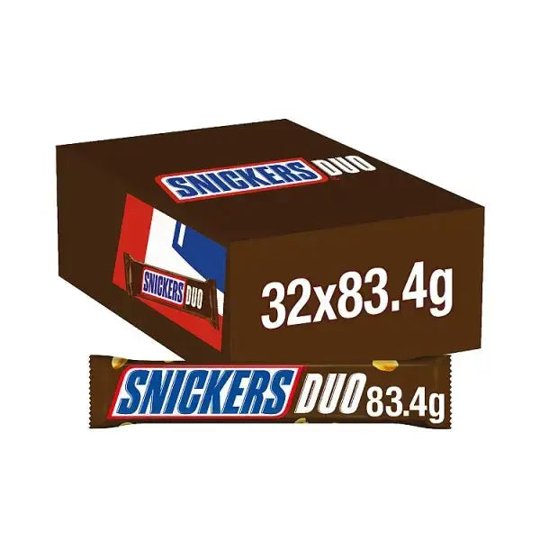 Snickers Caramel, Nougat & Peanuts Chocolate Snack Bar Duo 83.4g (Case of 32)