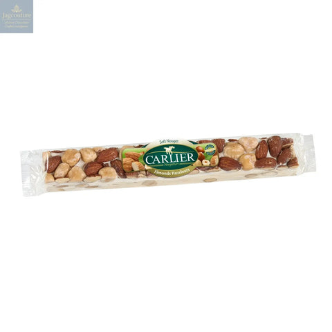 Soft almond and hazelnut wrapped nougat bar in display box Jag Couture Chocolates