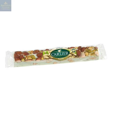 Soft almond and pistachio nougat bar in display box Jag Couture Chocolates