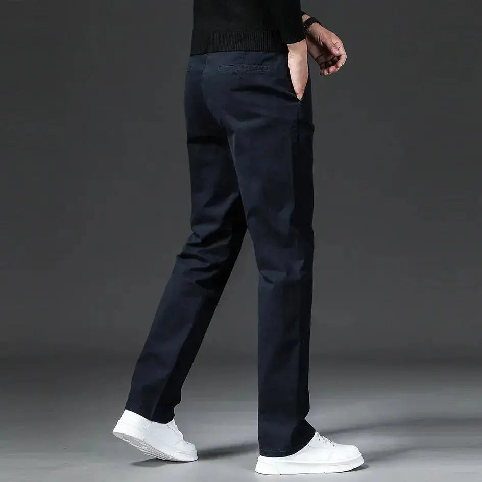 Spring Men's Casual Pants - Straight Fit Cotton Stretch Chino Trousers for Work and Business Wear - Khaki Fashion Regular