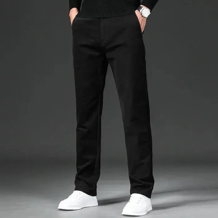 Spring Men's Casual Pants - Straight Fit Cotton Stretch Chino Trousers for Work and Business Wear - Khaki Fashion Regular