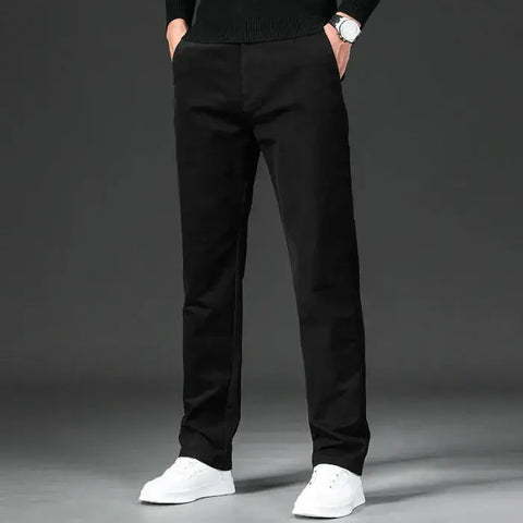 Spring Men's Casual Pants - Straight Fit Cotton Stretch Chino Trousers for Work and Business Wear - Khaki Fashion Regular