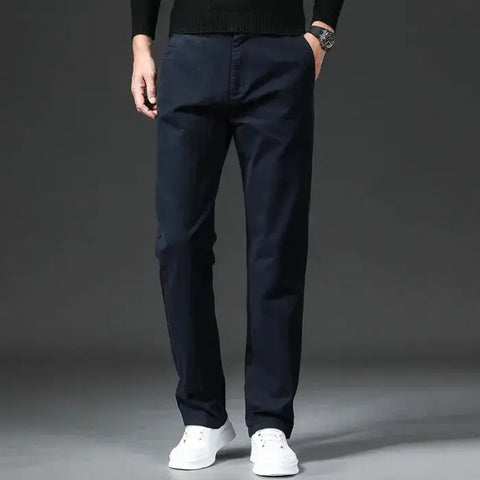 Spring Men's Casual Pants - Straight Fit Cotton Stretch Chino Trousers for Work and Business Wear - Khaki Fashion Regular