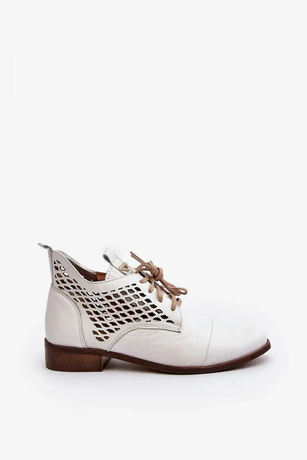 Step in style Women's natural suede boots with a low, openwork.