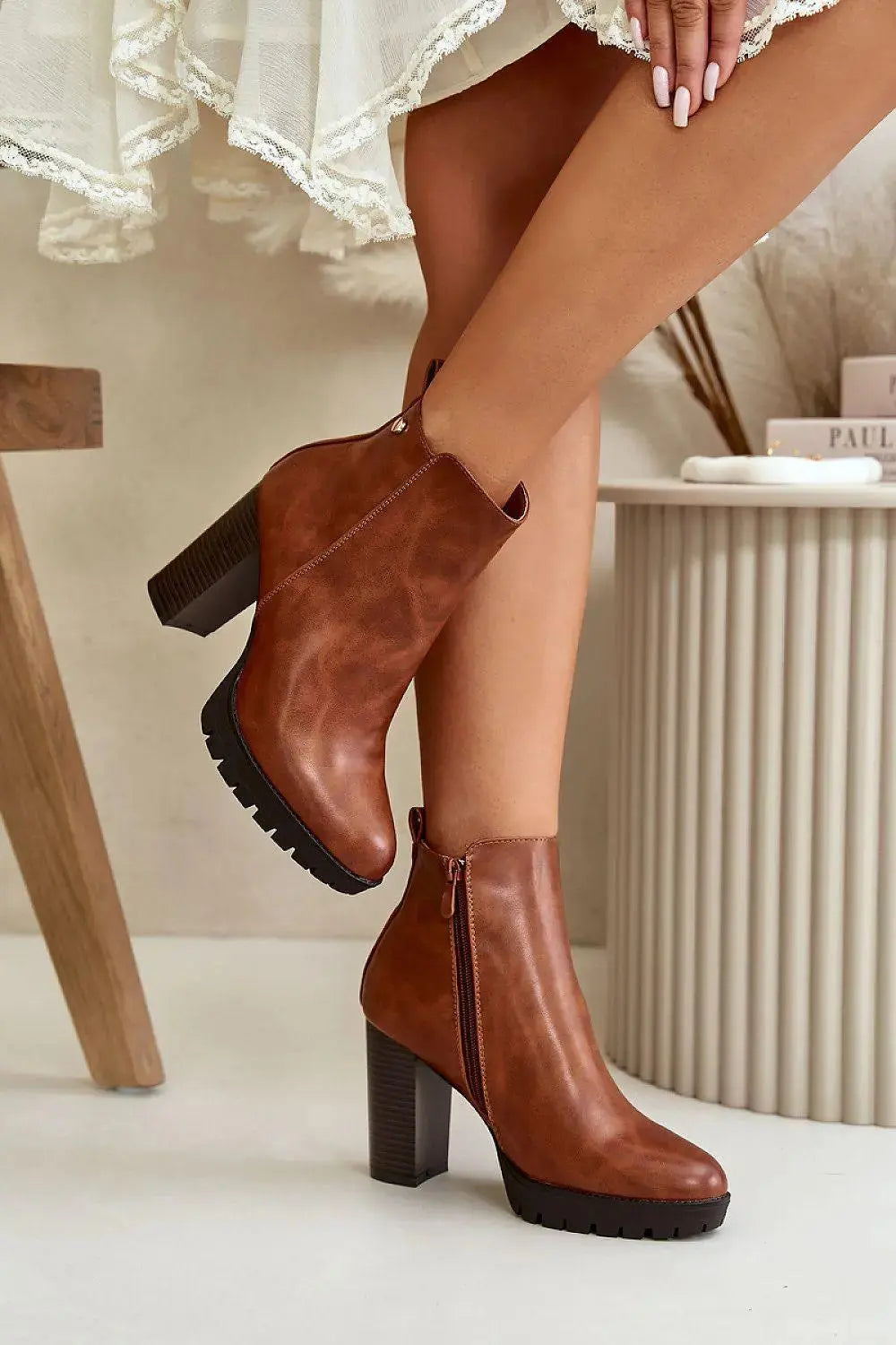 Step in style high column heel eco leather womens boots
