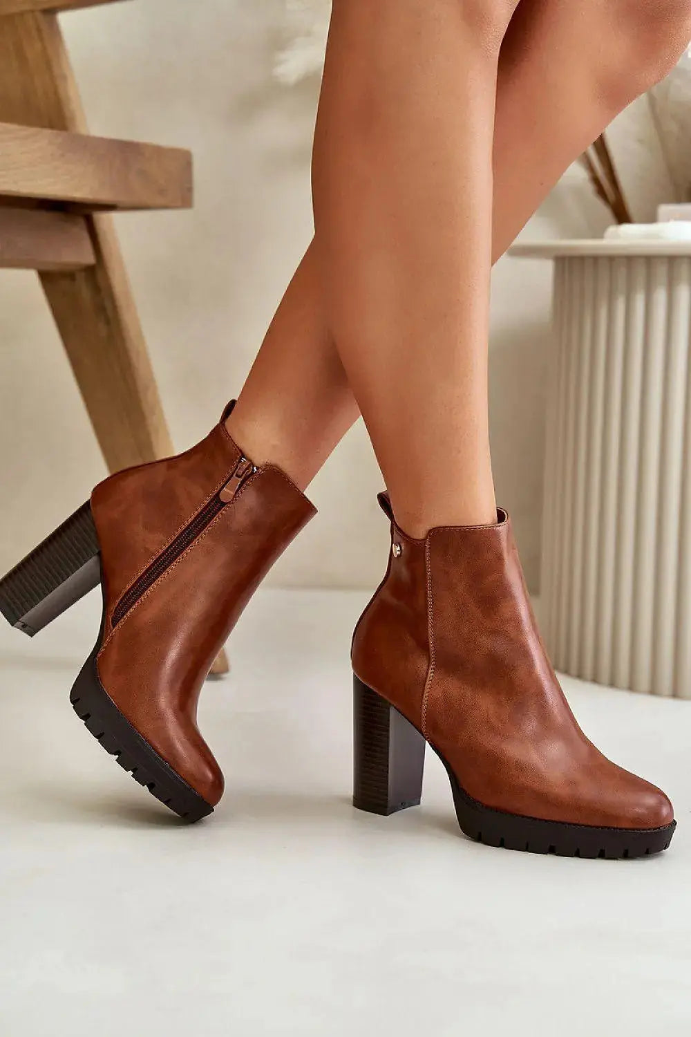 Step in style high column heel eco leather womens boots