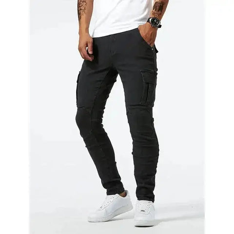 Men's Elastic Denim Cargo Pants – Multi-Pocket Slim Fit Joggers