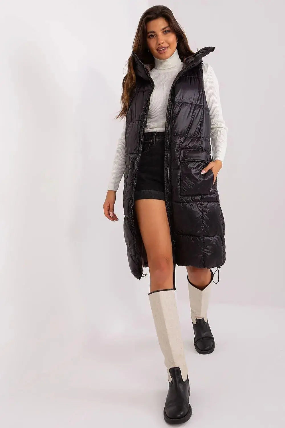 Subleve quilted zippered vest with hood