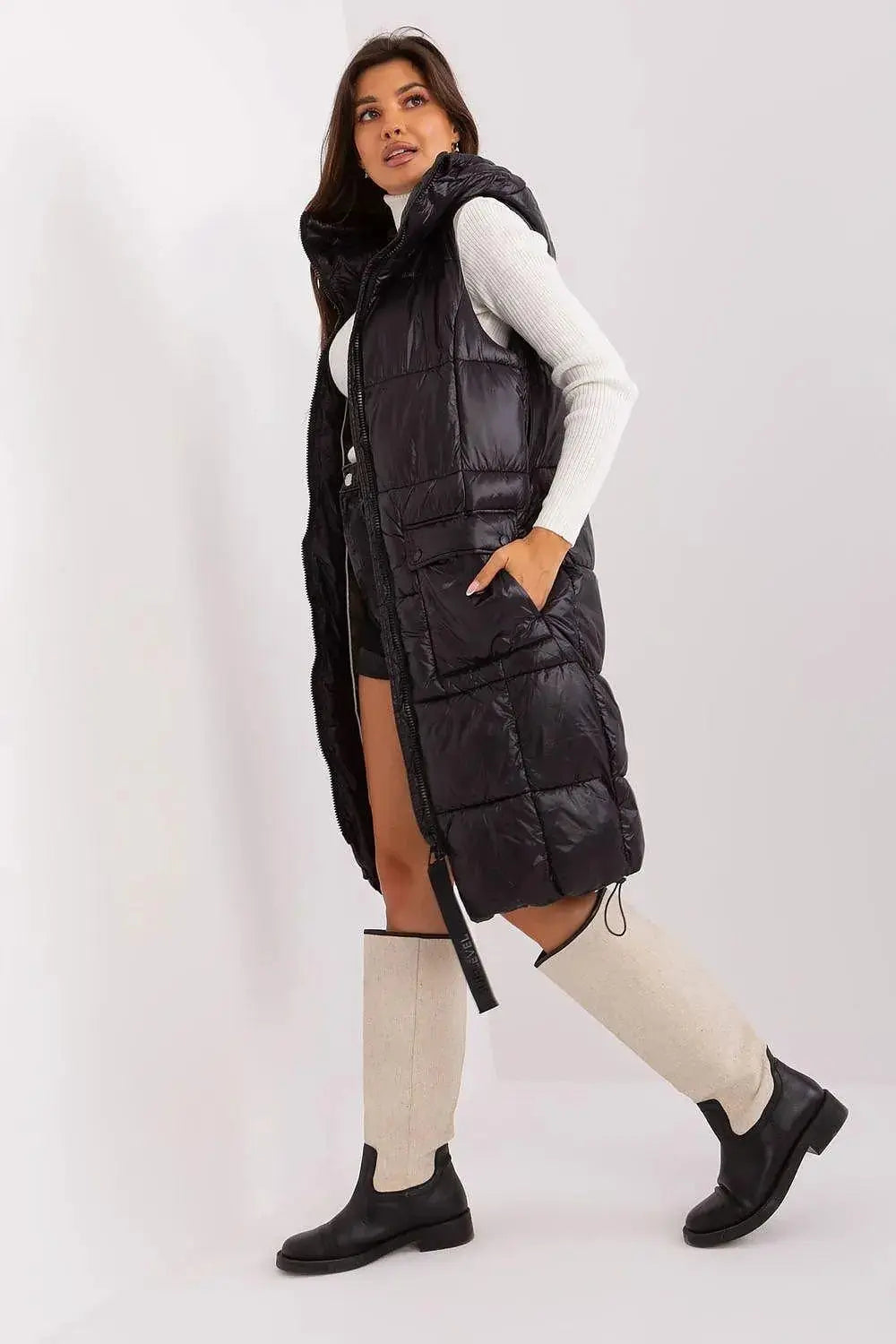 Subleve quilted zippered vest with hood