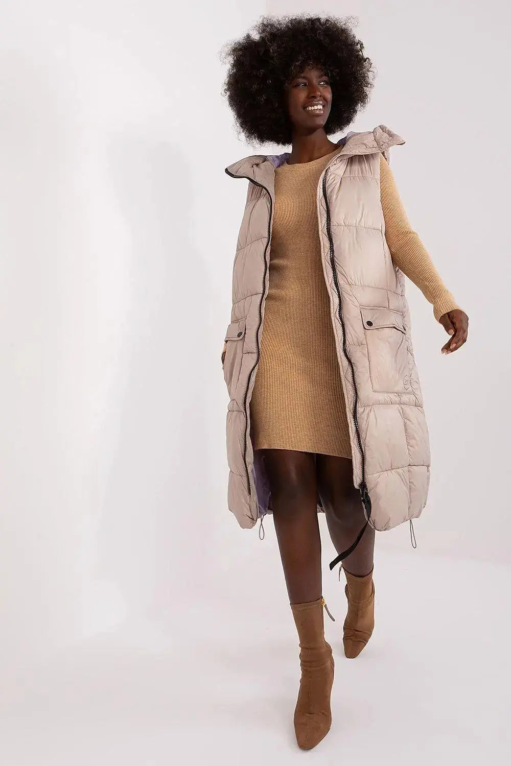 Subleve quilted zippered vest with hood