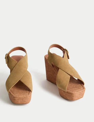 Suede Crossover Wedge Sandals