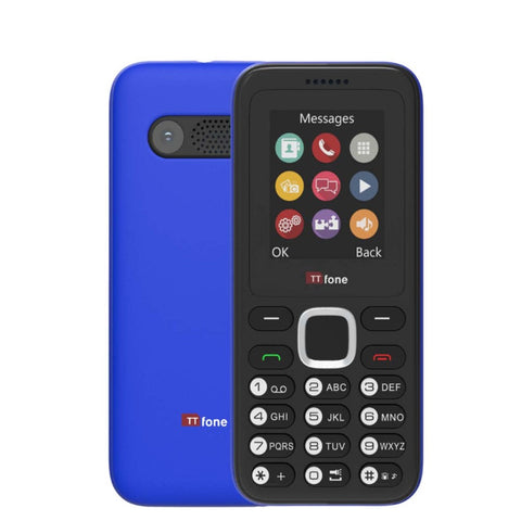 TTfone TT150 Unlocked Basic Mobile Phone UK Sim Free, Long Battery Life, Dual Sim with camera and games, easy to use, durable and light weight pay as you go - Blue with USB Cable